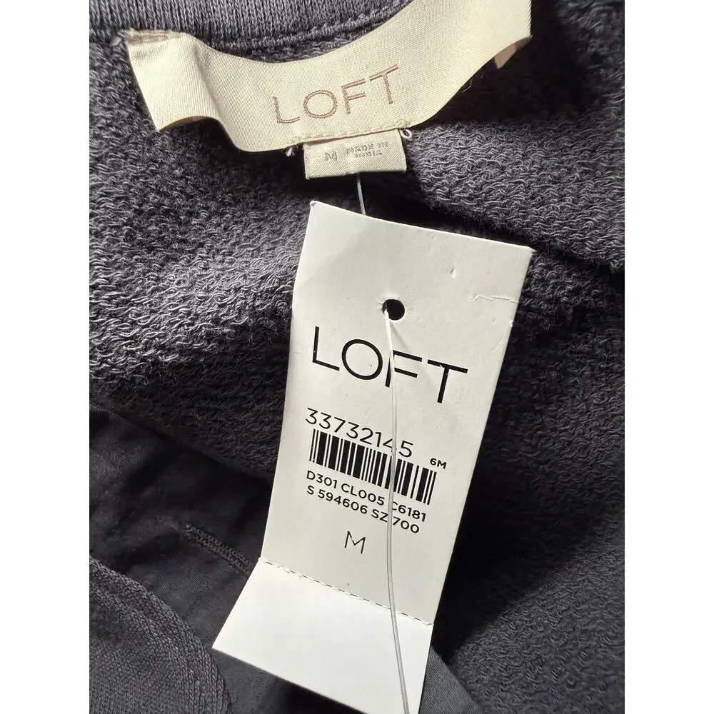LOFT Gray Button V-Neck Puff Sleeve Tunic Shirt, Cotton Modal Women Medium, NWT